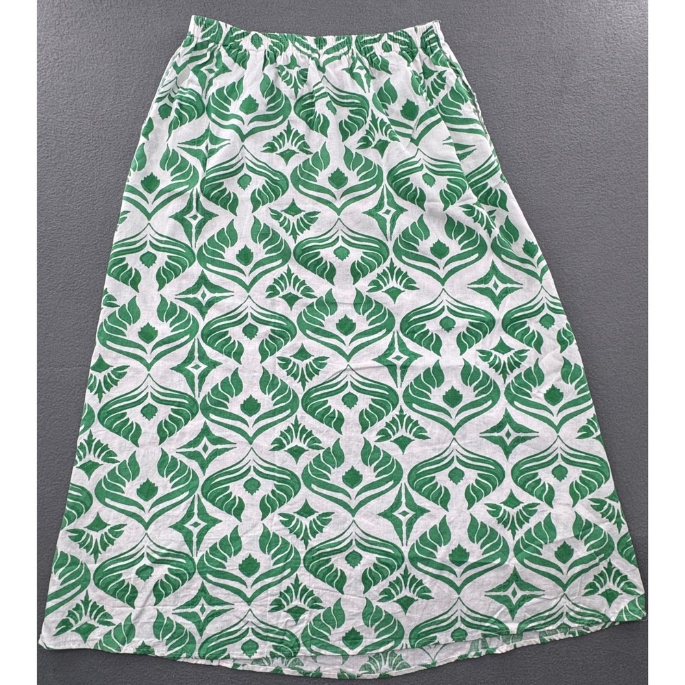 Christian Siriano Skirt Women M Green White Linen Midi Breathable Mediterranean - Picture 6 of 8